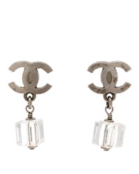 Metal Resin CC Cube Earrings Transparent