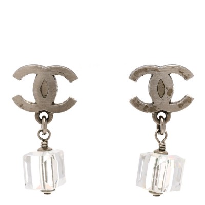 Metal Resin CC Cube Earrings Transparent
