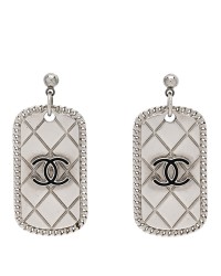 Dog Tag CC Earrings Silver