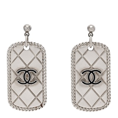 Dog Tag CC Earrings Silver