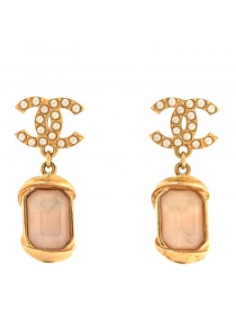 Metal Crystal Pearl CC Drop Earrings i Gold Pink