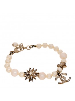 Pearl Crystal Star CC Bracelet Gold