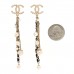 Pearl Crystal Lambskin Chain CC Dangle Earrings Gold