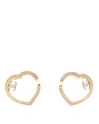 Metal Crystal CC Open Heart Earrings Gold