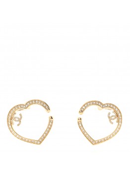 Metal Crystal CC Open Heart Earrings Gold