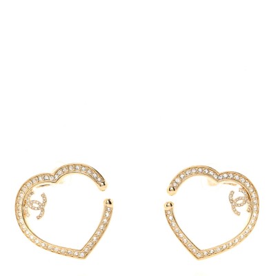 Metal Crystal CC Open Heart Earrings Gold