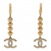 Metal Crystal CC Heart Hoop Long Drop Earrings Gold