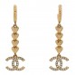 Metal Crystal CC Heart Hoop Long Drop Earrings Gold