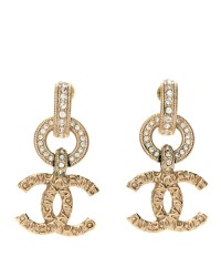Metal Crystal CC Hoop Drop Earrings Gold