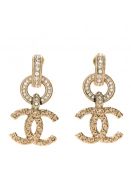 Metal Crystal CC Hoop Drop Earrings Gold