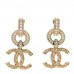 Metal Crystal CC Hoop Drop Earrings Gold
