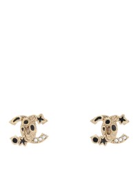 Metal Crystal CC Earrings Gold Black