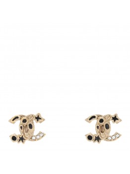 Metal Crystal CC Earrings Gold Black