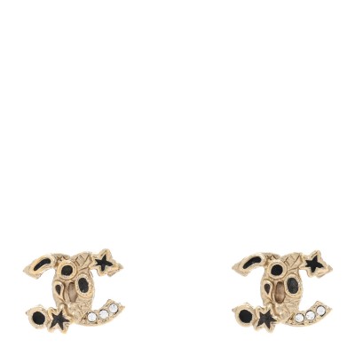 Metal Crystal CC Earrings Gold Black