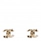 Metal Crystal CC Earrings Gold Black