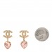 Crystal Pearl Heart CC Drop Earrings Pink Gold