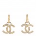 Metal Crystal Studded CC Hoop Drop Earrings Gold