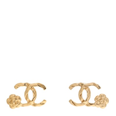 Metal Camellia CC Earrings Gold