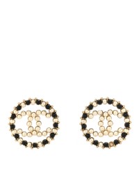 Pearl Beaded CC Round Earrings Gold Black White