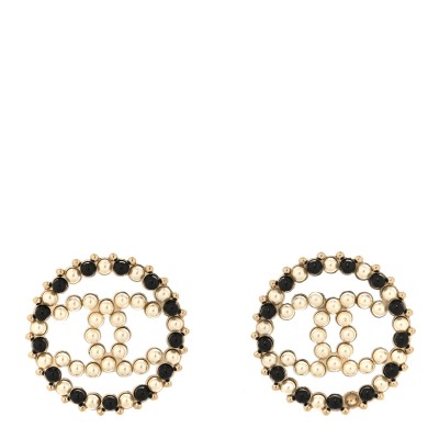 Pearl Beaded CC Round Earrings Gold Black White