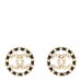 Pearl Beaded CC Round Earrings Gold Black White