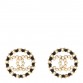Pearl Beaded CC Round Earrings Gold Black White