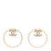 Crystal Pearl CC Door Knocker Hoop Earrings Gold Pearly White