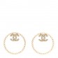 Crystal Pearl CC Door Knocker Hoop Earrings Gold Pearly White