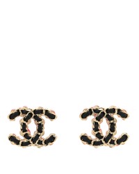 Lambskin CC Chain Earrings Black Gold Pink