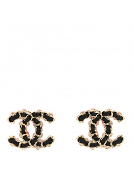 Lambskin CC Chain Earrings Black Gold Pink