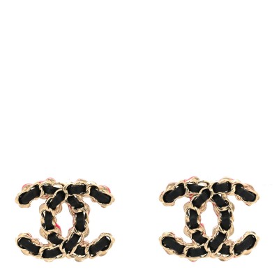 Lambskin CC Chain Earrings Black Gold Pink