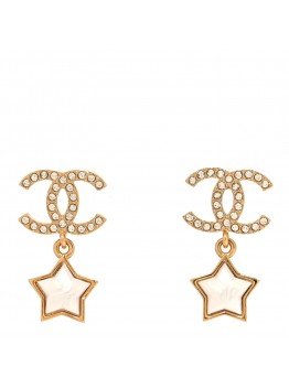 Metal Crystal Pearl CC Star Earrings Gold Pearly White