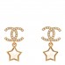 Metal Crystal Pearl CC Star Earrings Gold Pearly White