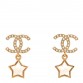 Metal Crystal Pearl CC Star Earrings Gold Pearly White