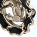 Crystal Lambskin Chain CC Stud Earrings Black Gold