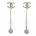 Crystal Pearl CC Ball Chain Drop Earrings Gold Blue