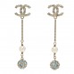 Crystal Pearl CC Ball Chain Drop Earrings Gold Blue