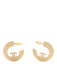 Metal Crystal CC Rope Hoop Earrings Gold