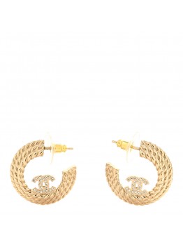 Metal Crystal CC Rope Hoop Earrings Gold