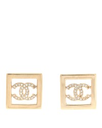 Metal Crystal Square CC Earrings Gold