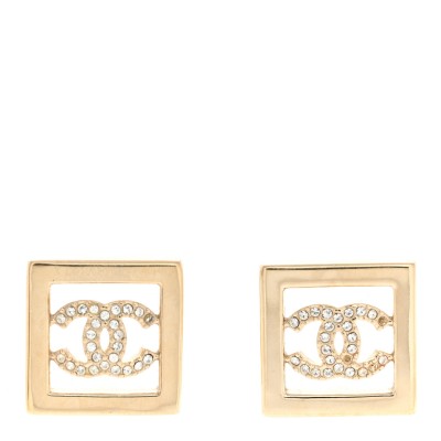 Metal Crystal Square CC Earrings Gold