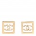 Metal Crystal Square CC Earrings Gold