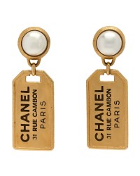 Pearl CC Tags Drop Earrings Gold