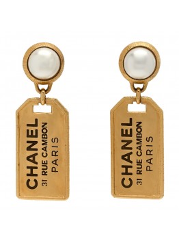 Pearl CC Tags Drop Earrings Gold