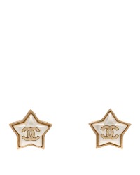 Resin Metal CC Star Earrings Gold