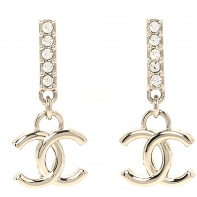 Crystal CC Drop Earrings Gold