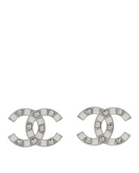 Crystal Enamel CC Earrings Silver White