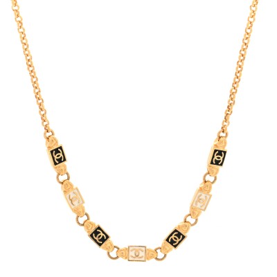 Metal Enamel CC Squares Choker Gold White Black