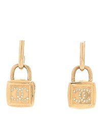 Metal CC Lock Drop Earrings Gold
