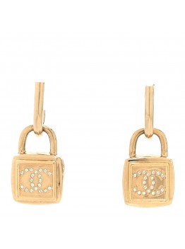 Metal CC Lock Drop Earrings Gold